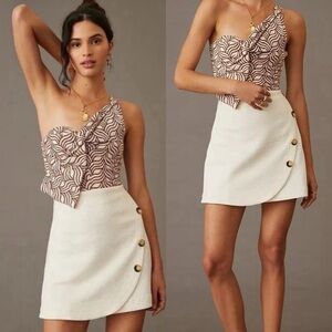 MAEVE White Textured Wrap Mini Skirt